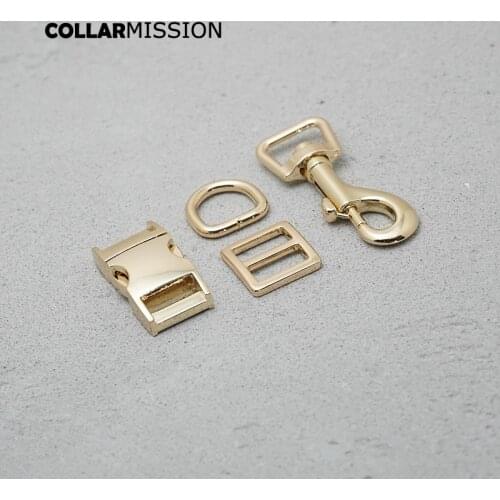 Metal buckle+Tri-Glid+D ring+metal dog clasp/set) Retailing 15mm gold for DIY pet collar high quality DIY accessories