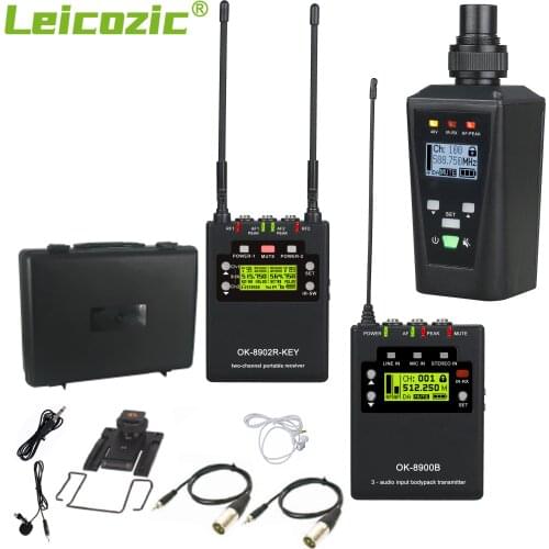 Leicozic Professional Interview Recording Microphone 2 Channel UHF/PLL Receiver ( Stereo/Mono) Transmitter 48v Phantom Power