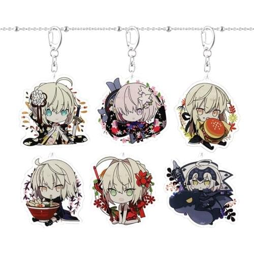 1 Pcs Cute Anime Fate Grand Order Keychains Saber Dress Acrylic Women Men Pendant Keyrings Key Holder Couples Gifts Figure Toys