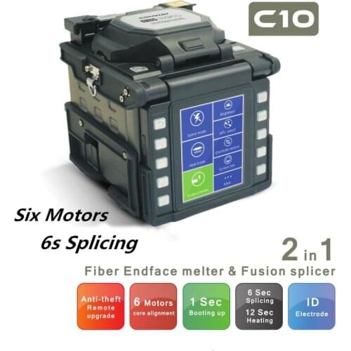 Multi-Language USA Comway C10 Optical Fusion Splicer 6 Motors Core Alignment Fiber Endface Melter 2 in 1 ARC Splicing Machine