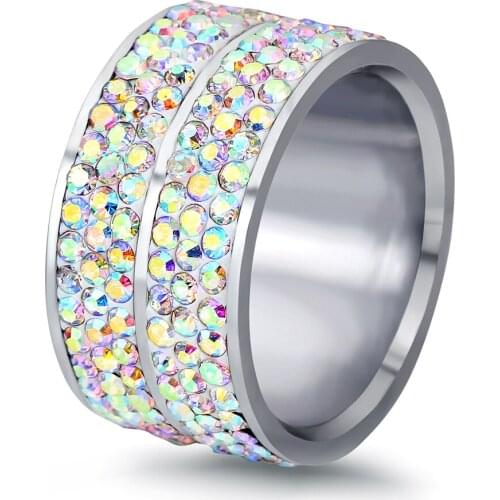 NIBA New Design Fashion AB Crystal Engagement Ring High Quality Stainless Steel Women Wedding Jewelry Ring