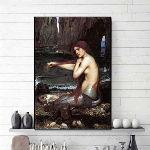 Wall Prints Painting Home Decor John William Waterhouse The Mermaid Portrait Picture Canvas Art Poster For Living Room