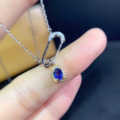 Natural blue sapphire Necklace natural gemstone Pendant Necklace S925 silver Elegant Water drop pin girls women party Jewelry