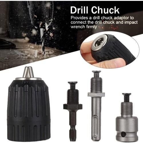 New Multifunction 4pc Chuck 2-13mm Keyless Drill Chuck With 1/2" Hex Square Drill Bits Adapter Power Tool Accessories