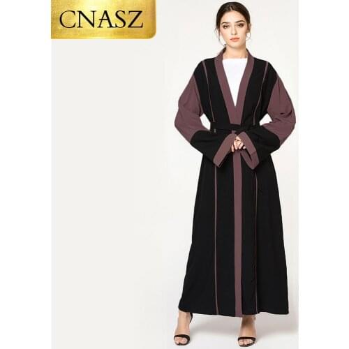 Office wear dubai abaya turkish plain Islamic clothing Elegant belt fashion Striped Kaftan long dress