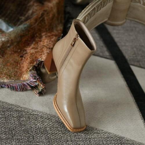 2021 Autumn Square Toe Short Boots Womens High-heeled Ankle Boots Womens Platform Heels Shoes Mid-heeled Martin Boots Women
