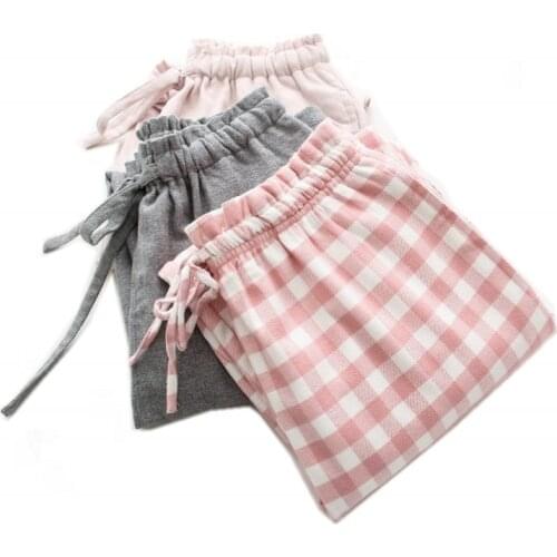 2021 Autumn Winter Women 100% Cotton sleeping bottoms Female Thick warm nighty trousers Ladies Casual Plaid pajama pants XL