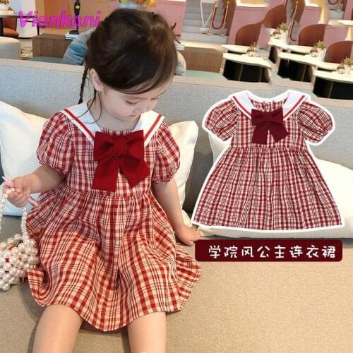 Baby Girls Dresses Elegant Plaid Short Sleeve Sundress 2021 Butterfly Dress Childrens Kid‘s Carnival Dress 2 6 Years Vestidos