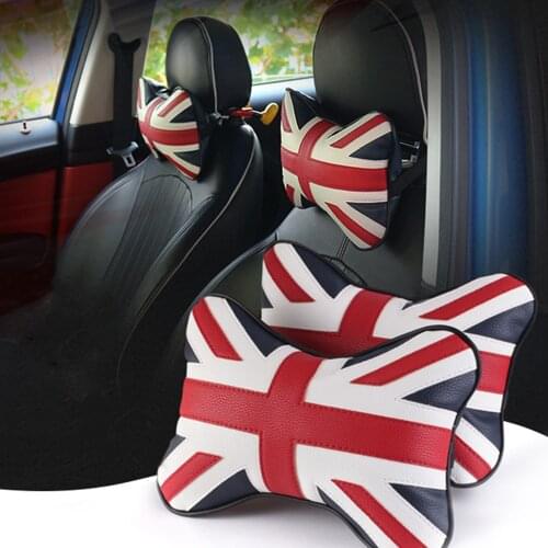 1pcs Car Union Jack Joint PU PP Cotton Headrest Neck Pillow Auto Seat Back For BMW MINI Cooper One S JCW Countryman Accessories