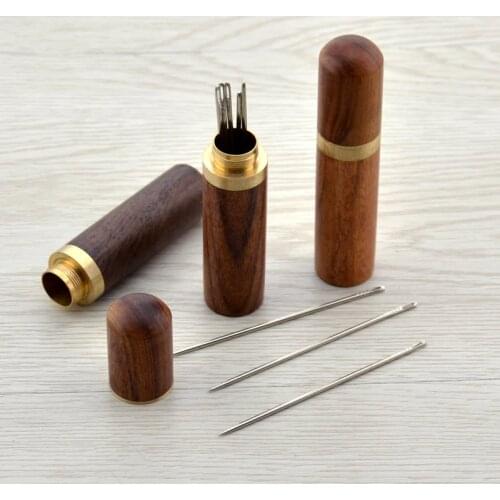 DIY Portable Sewing Boxes Case Knitting Needles Round Solid Wooden Needle Storage Tube Needle Box