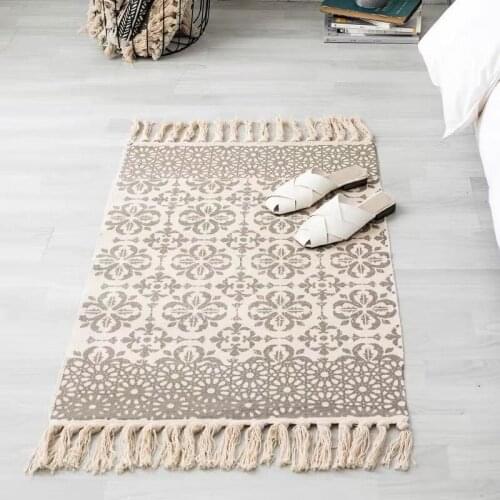 60x90cm Bohemian Tassel Simple Cotton Linen Retro Ethnic Style Carpet Floor Mat For Living Room Bedroom Bedside Small Prayer Rug