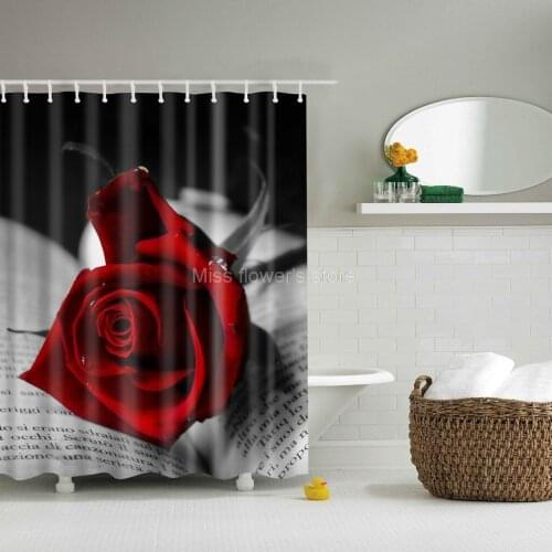 Rose Memory Style Design Custom Shower Curtain Bathroom Waterproof Mildewproof Polyester Fabric With 12 Hooks