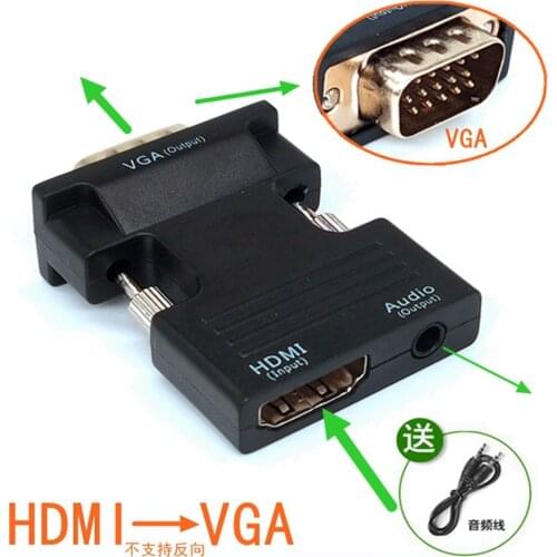 HDMI- compatible Female to VGA Male Video Converter with Audio Adapter Signal Audio Transmission Adapter for HDTV Projector