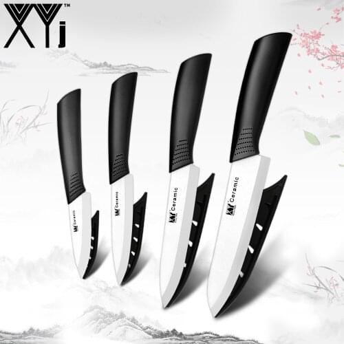 XYj Top Quality Zirconia Oxide Ceramic Cleaver Black/White Blade 3" 4" 5" 6" inch + Sheath Ceramic Knife Set Kitchen Fruit Knife