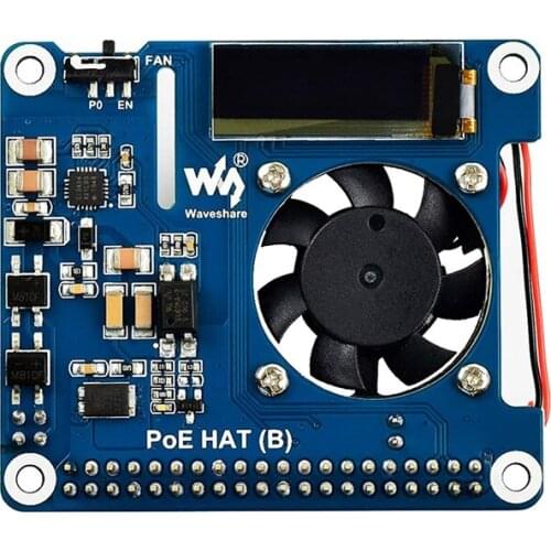 Waveshare Power over Ethernet HAT Support 802.3Af PoE Network Expansion Board with OLED for Raspberry Pi 4 Model B / 3B