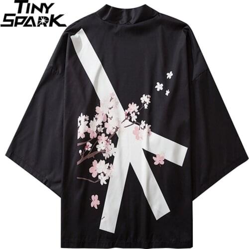 Japanese Kimono Jacket Peace Sign Floral Harajuku 2020 Hip Hop Men Japan Streetwear Jacket Summer Thin Clothes Loose Kimonos New