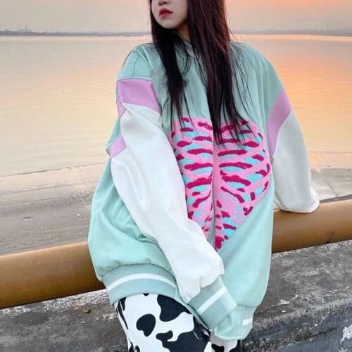 Love baseball uniform jacket women y2k streetwear Korean ins sweet vintage casual long-sleeved coat Harajuku Oversize outerwear