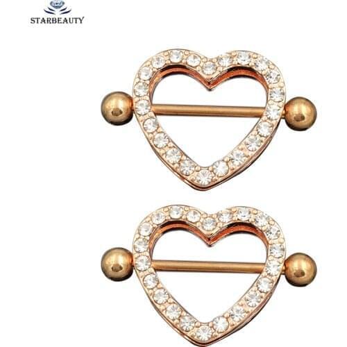 1Pair 3 Color Full CZ Nipple Ring Piercing Jewelery Punk Rose Gold Color Full Crystal Stainless Steel Nipple Cover Body Jewelry