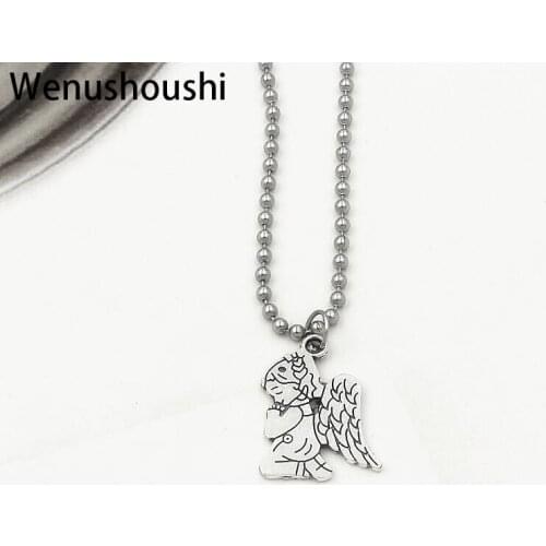 2.4*1.7cm vintage cute angel girls charm necklaces women men 60cm 50cm beads chains jewelry alloy drop ship ok di003