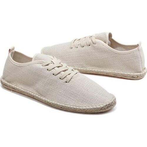 2019 men shoes breathable men loafers without lace solid black white hemp Wrap men canvas shoes espadrilles fisherman K4-36