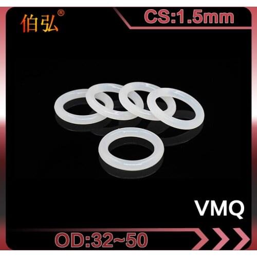 White Silicon O-Ring 5PCS/lot Silicone/VMQ CS1.5mm OD32/33/34/35/38/40/44/45/50mm O Ring Seal Rubber Gasket Rings Washer
