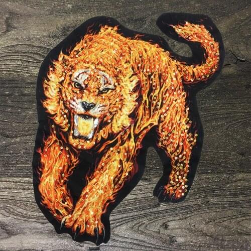 1PcsLarge Domineering Sequins tigerPatches for ClothesanimalAppliquedecoration Stitched On Clothes Jean jacketSewing Accessories