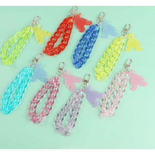 Trendy Cartoon Lattice Bear Keychain Acrylic Chain Pendant Keyfob Couple Women Cute Trinket Keyring Accessories Best Friend Gift