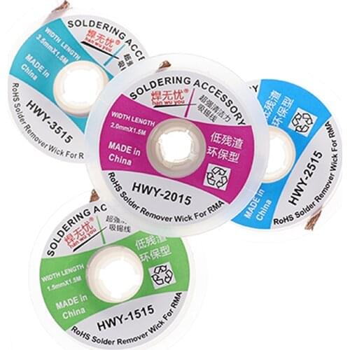 DIY 1.5mm 2mm 2.5mm 3mm 3.5mm 1.5M Length Desoldering Braid Welding Solder Remover Wick Wire Lead Cord Flux BGA Repair Tool
