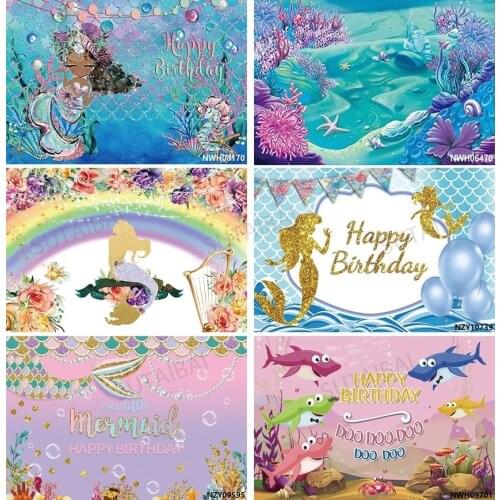 Birthday Photography Backgrounds Shark Seabed Coral Castle Bubble Mermaid Baby Shower Photo Backdrops Photophone Photo Studio