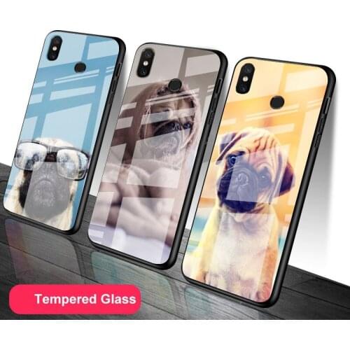 Cute Pug Dog funny Tempered Glass Phone Case For Redmi Note 5 6 7 8 9 Pro Note8T Note9S Redmi8 9 Cover Shell