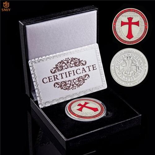 Mason Templar Crusaders Red Paladin Masonic Commemorative Silver Plated Token Coin Collection W/Black Box