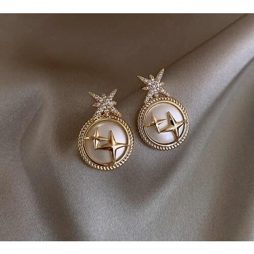 Korean Fashion Jewelry Elegant Womens Pearl Pendant Earrings Two Ways to Wear Exquisite Star Earrings