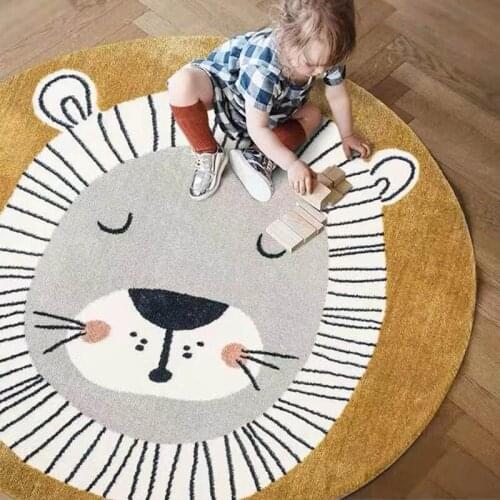 Nordic Carpet Kids Room Floor Mats 100CM Cotton Cartoon Lion Pattern Children Baby Play Mat Round Carpet Rugs for Living Room