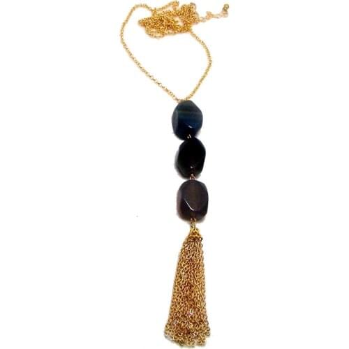 Summer Bohemian style gold necklace drop Natural Stones long tassels Women Fashion pendant statement jewelry ornament accessory
