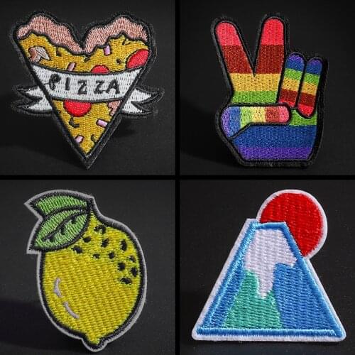 Lemon pizza cartoon foods Rainbow gesture pattern patches Down jacket T-shirt DIY decoration badge clothing accessories