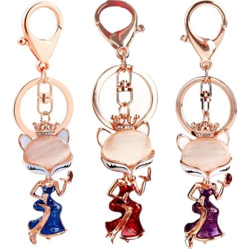 Cute Foxes Keychain Crown Queen Animal Shape Key Rings Chain Bag Jewelry Charm Pendant Purse Bag Key Chains Accessories