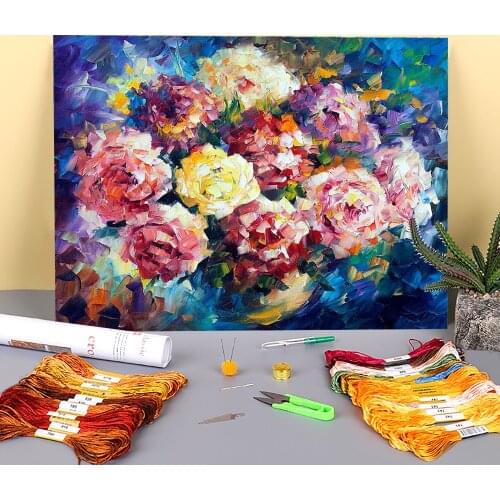 Puffy Roses Pre-Printed 11CT Cross Stitch Complete Kit Embroidery DMC Threads Sewing Handicraft Hobby Handiwork Adults