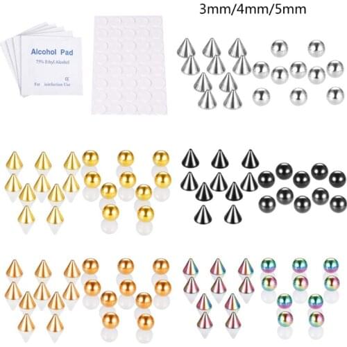 Stainless Steel Fake Piercing Stud Set Fake Nose Stud Eyebrow Lip Piercing Non Pierced Earring Stud with Sticker Alcohol Wipes