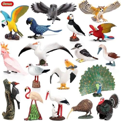 Oenux Original turkey Eagle Parrot Flamingos Bird PVC Action Figures Birds Animals Model Figurines Educational Toy For Kids Gift