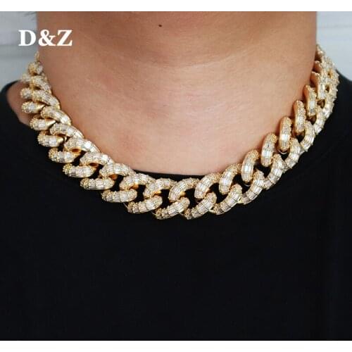 D&Z New 21mm Iced Out Baguette Prong Cuban Link Chain& Necklace Box Buckle Fashion 8inch Miami Cuban Chain Necklace Hip Hop Gift