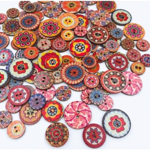 50pcs Retro Series Wood Buttons For Handwork Sewing Scrapbook Clothing Crafts Accessories Gift Card Decor 20-25mm