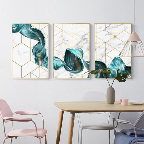 Nordic Geometric Wall Art Canvas Painting Abstract Blue Fabric Poster Print Modern Minimalist Picture for Living Room Home Decor