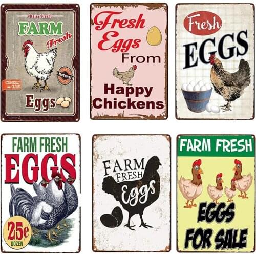 Fresh Farm Eggs Metal Tin Sign Plate Chicken Egg Shabby Chic Metal Poster Wall Decor For Farm/Shop/Market Decorative Painting