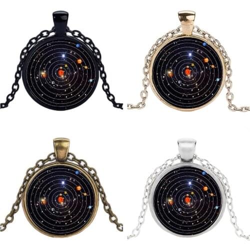 Universe Nebula Galaxy Planet Cabochon Glass Pendant Necklace Solar System Jewelry Mens and Womens Sweater Chain Wholesale