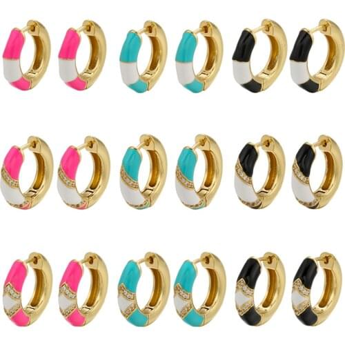 ZHUKOU Gold color lattice small hoop earrings Dripping oil Enamel CZ crystal women hoop earrings Trendy Jewelry wholesale VE395