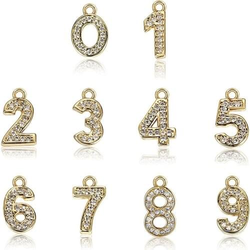 10pcs/set Number Pendant for Women Dainty Tiny Gold Color 0-9 CZ Birthday Lucky Number Charms Wholesale Jewelry Gifts LGPM31