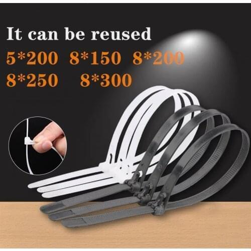100pcs Releasable nylon cable ties5*200mm 8*150/200/250/300mm loose slipknot tie reusable packaging Plastic Zip Tie wrap Strap