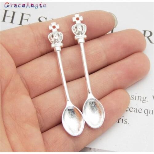 12Pcs Metal Crown Spoon Charms 58*10mm Jewelry Findings earrings necklace Home Tools Metal Silver color Accessories DIY Cross