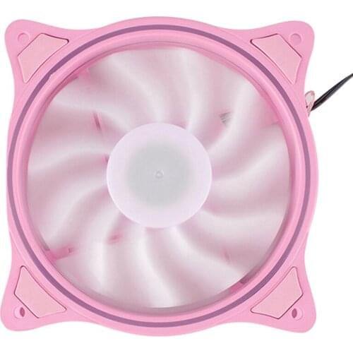 12Cm Cooling Fan Aperture Inside and Outside Light Pink LED Silent High Wind Volume Computer RGB Cooling Fan
