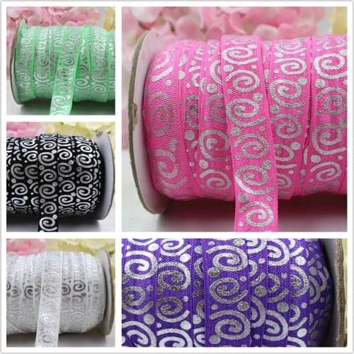 1659-8 , 5/8'' 16MM hot Silver print spiral Elasticity ribbon , 10 yards DIY handmade hair accessories Material , free shipping